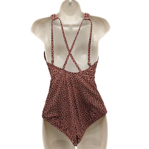 Kona Sol One Piece Swimsuit Womens Brown Black Spotted Animal Print Ruched Sz M - Picture 2 of 13